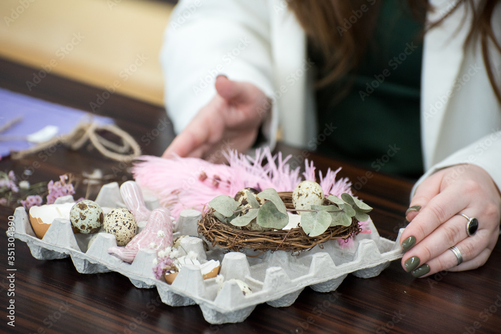 Beautiful festive Easter table setting with napkin Beautiful festive Easter table setting with napkin