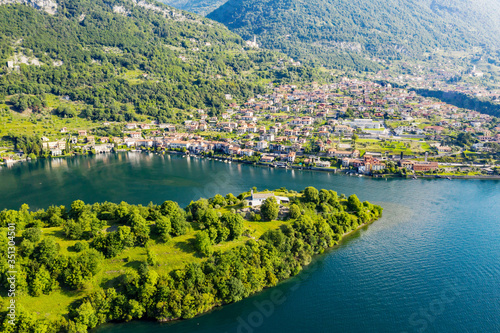 Town of Ossuccio, Como Lake, Italy, aerial view from the lake photo