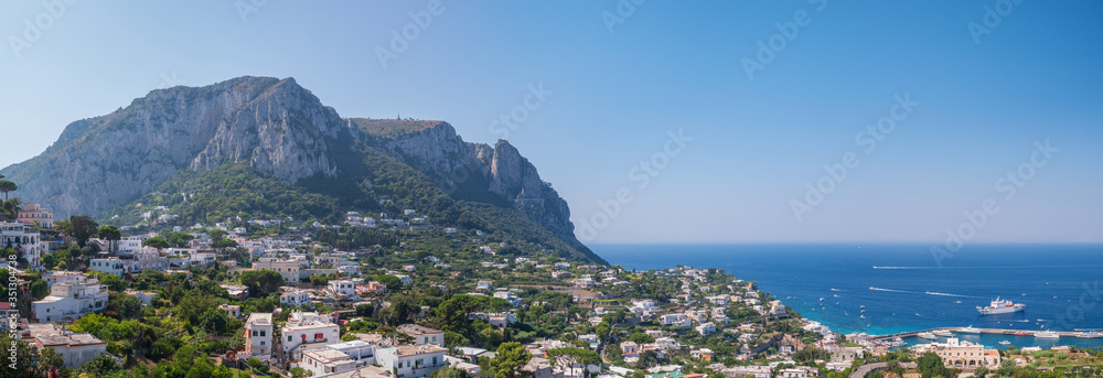 Panoramic view of Capri island in a beautiful summer day in Italy