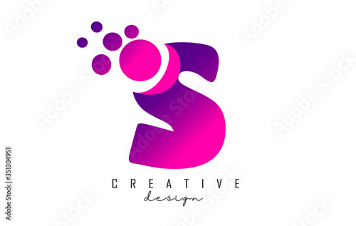 S Dots Letter Logo with Purple Pink Bubbles Vector Illustration.