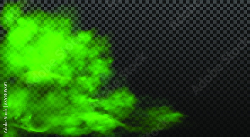 Green stink bad smell, smoke or poison gases, chemical toxic vapour. Vector of stench breath or sweat odor isolated on transparent checkered background.