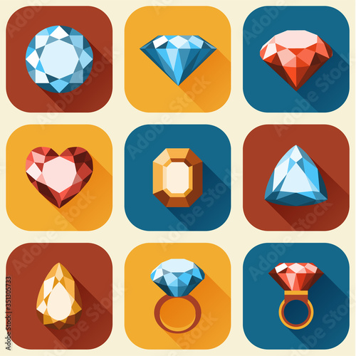 Flat diamond icons collection - vector eps10