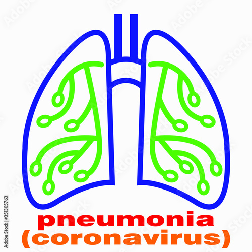 Pneumonia. Lung disease. Cold. Coronavirus (ChOVID-19). Bronchitis. Colds. Illustration of human lungs. Vector icon.