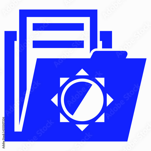 Folder and sun icon. Meteorological data accounting. Sunrise and sunset. Weather station archive. Vector icon.