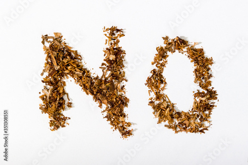 Label " NO " of tobacco for cigarettes on a white background, no Smoking.
