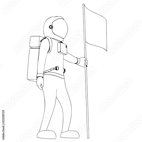 sketch of an astronaut in a spacesuit with flag vector
