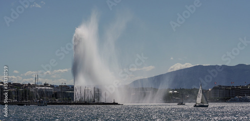 Switzerland, Geneva, June 12 2019.City of Geneva and water jet