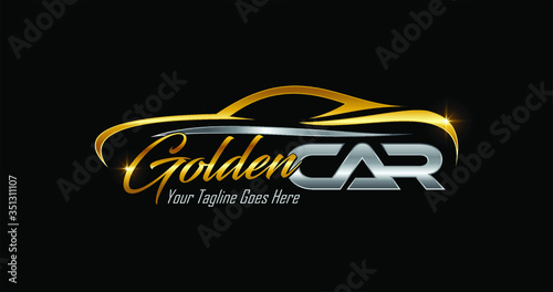 Golden Car Logo Sign in gold and silver color