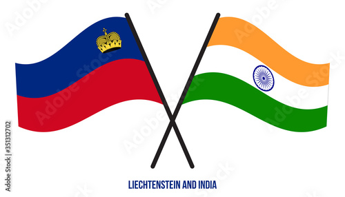 Liechtenstein and India Flags Crossed And Waving Flat Style. Official Proportion. Correct Colors