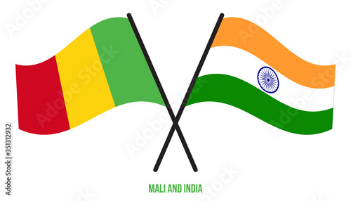 Mali and India Flags Crossed And Waving Flat Style. Official Proportion. Correct Colors