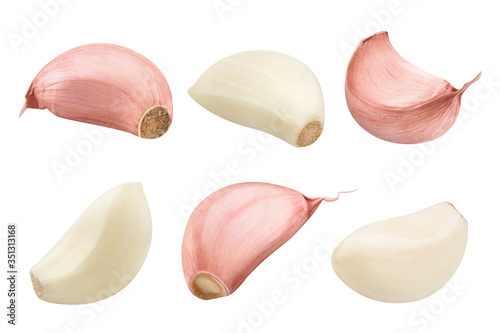 Collection of garlic cloves, isolated on white background