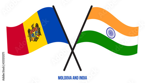 Moldova and India Flags Crossed And Waving Flat Style. Official Proportion. Correct Colors