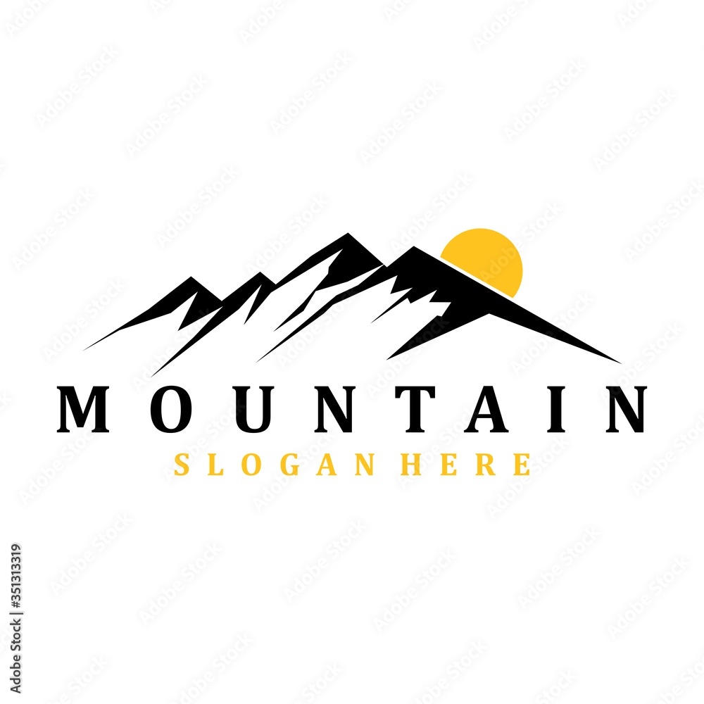mountain sun logo design vector