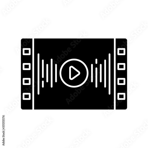 Music video black glyph icon. Audio player. Sound equalizer. Videography and multimedia. Songs live streaming service. Silhouette symbol on white space. Vector isolated illustration