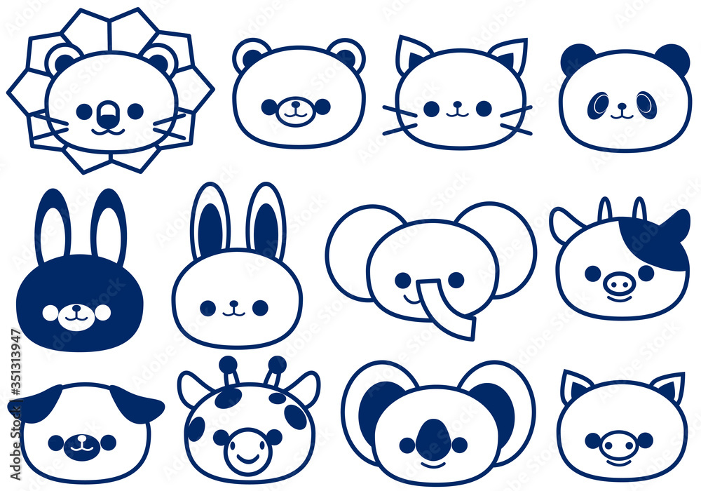 動物の顔アイコンのイラストセット Stock Vector Adobe Stock 動物の顔アイコンのイラストセット Stock Vector Adobe Stock