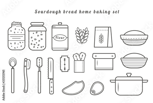 Set of vector outline icons of homemade sourdough