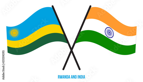 Rwanda and India Flags Crossed And Waving Flat Style. Official Proportion. Correct Colors