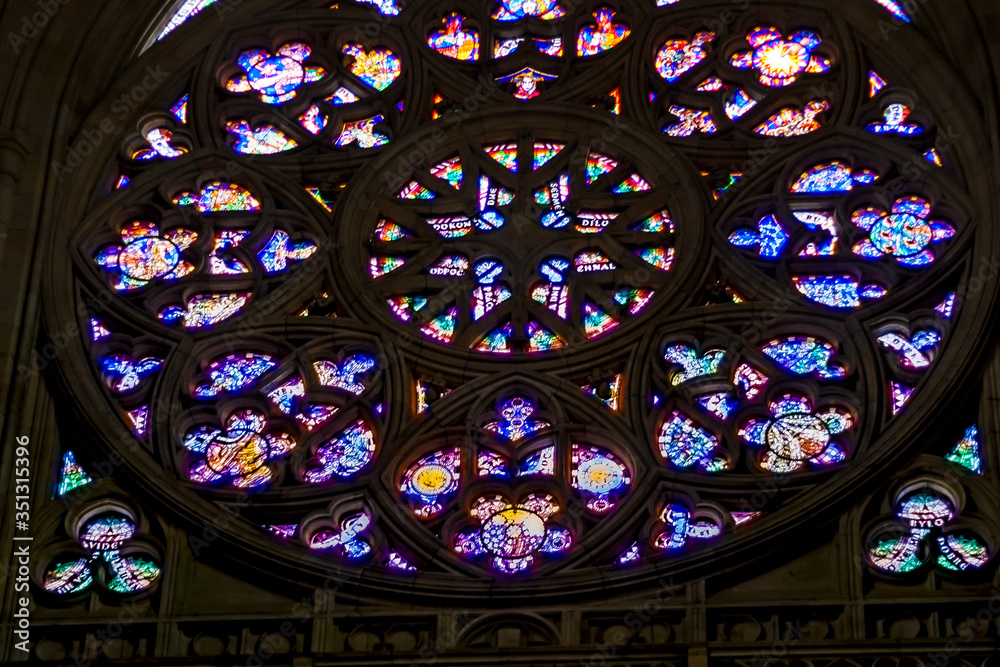 Stained glass windows in St. Vitus Cathedral in Prague Stained glass windows in St. Vitus Cathedral in Prague