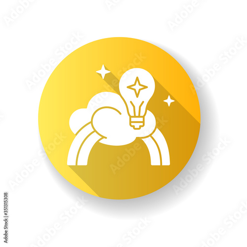 Inspiration yellow flat design long shadow glyph icon. Creative mind. Motivation for curiosity. Imagination of artist. Genius breakthrough. Dreamy vision. Silhouette RGB color illustration