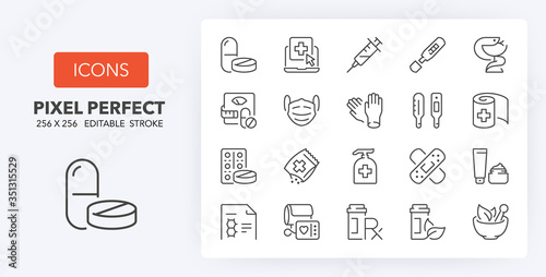 pharmacy line icons 256 x 256