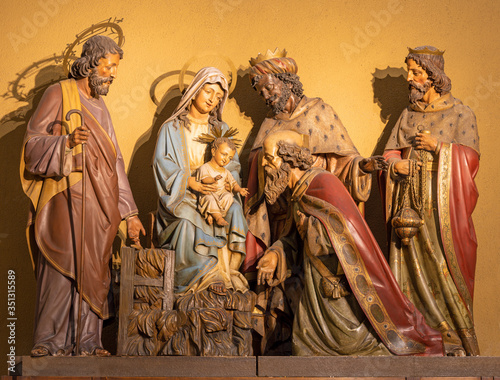 Photography BARCELONA, SPAIN - MARCH 3, 2020: The Three Magi carved sculptural group in the chruch Iglesia de Belen