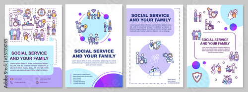 Social service and your family brochure template. Youth welfare. Flyer, booklet, leaflet print, cover design with linear icons. Vector layouts for magazines, annual reports, advertising posters