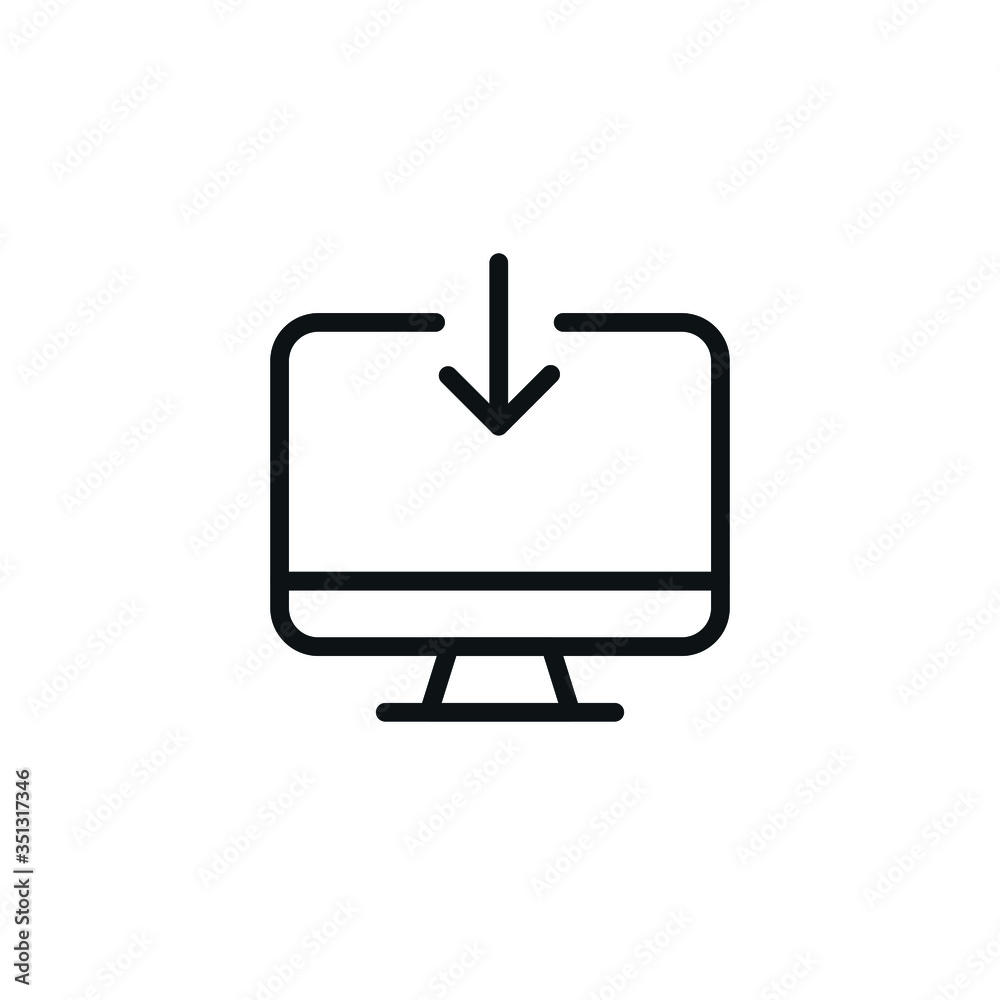 Computer Download Desktop Icon - Outline Icon - Vector Computer Download Desktop Icon - Outline Icon - Vector