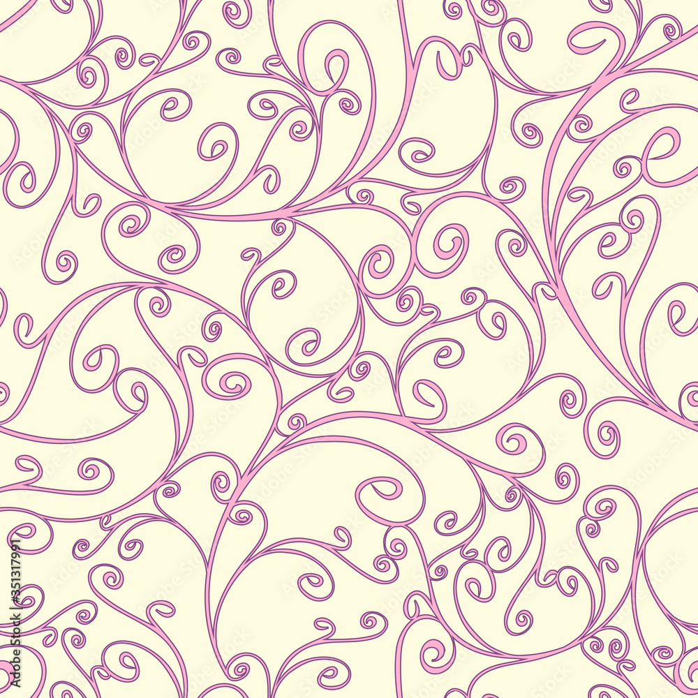 Seamless vector pattern with curved lines on pink background. Beautiful romantic wallpaper texture. Royal fashion fabric design. Seamless vector pattern with curved lines on pink background. Beautiful romantic wallpaper texture. Royal fashion fabric design.