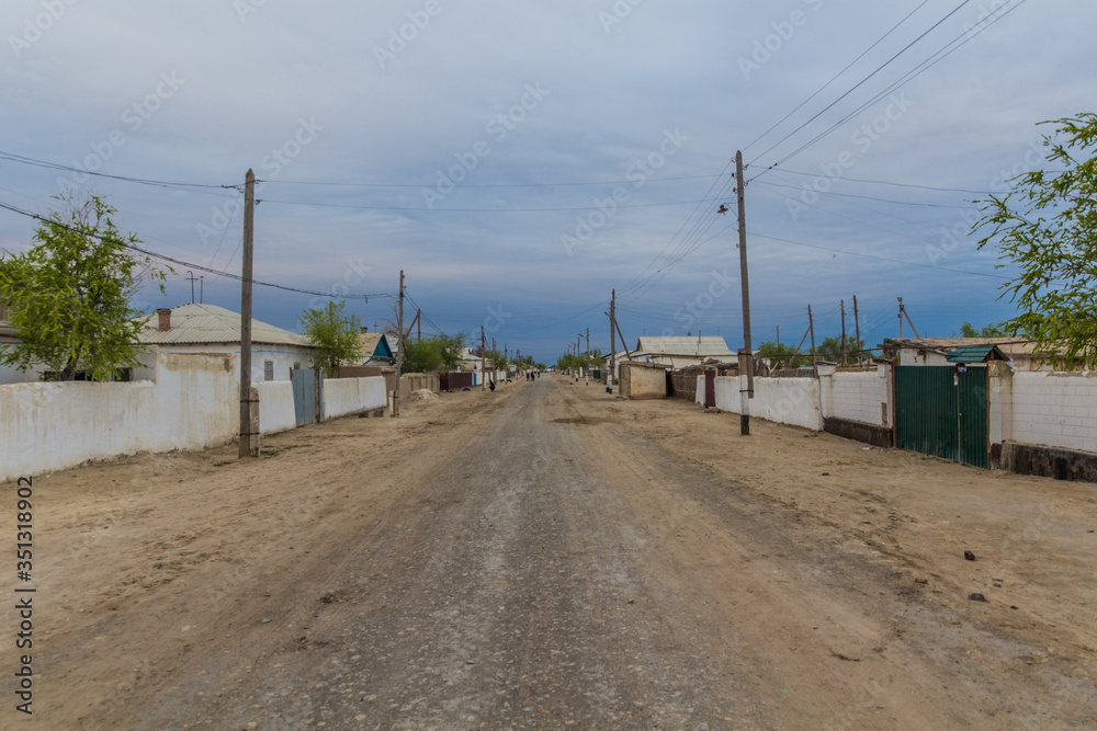 Street in former Aral Sea port town Moynaq (Mo‘ynoq or Muynak), Uzbekistan