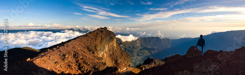 Panoramic aerial view of the highest mountain of Reunion, Piton des Neiges Volcano, Cilaos, Reunion Island photo