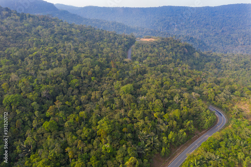 Aerial view of a street in Preah Monivong Boko National Park,Tuek Chhou,Kampot,Cambodia photo