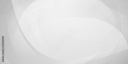 Abstract background made of halftone dots and curved lines in white and gray colors