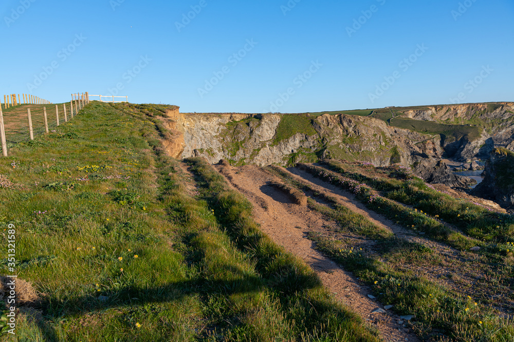 Vanished footpath due to a large landslip or cliff fall on the coast of Cornwall