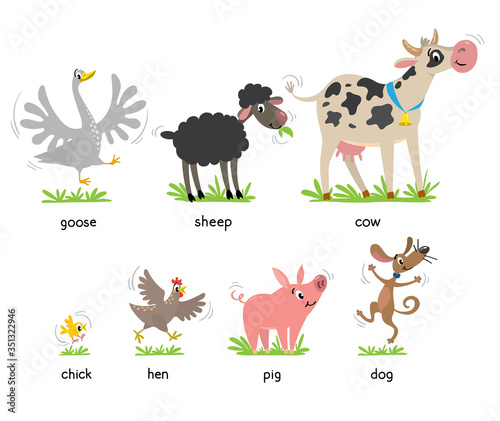 Funny farm animals kids vector illustration set