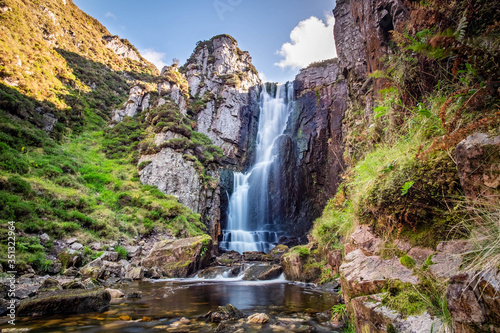 Wailing Widow Falls, Loch na Gainmhich, Glas Bheinn, in the dramatic highlands of scenic Scotland, a fantastic adventure travel destination for a holiday vacation to view awesome picturesque scenery