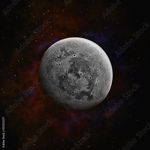 Fototapeta Naklejka Na Ścianę i Meble -  Realistic full moon with stars and nebula