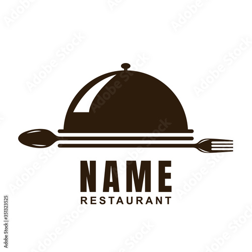 Restaurant logo design template with spoon, fork, and cutlery shape. Minimalist flat icon Cooking culinary concept. Element graphic vector illustration for label catering, chef branding, canteen