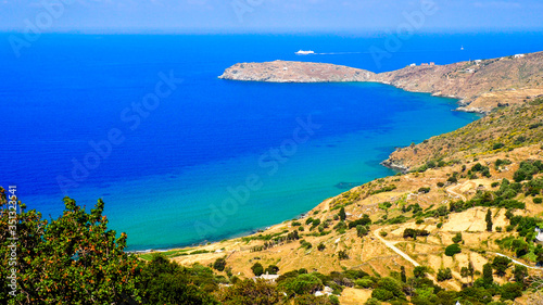 Fototapeta Naklejka Na Ścianę i Meble -  Palaiopolis beach is the largest on the island of Andros in the heart of Egean Sea. It is located between the village of Avlemonas and the colony of Skandia