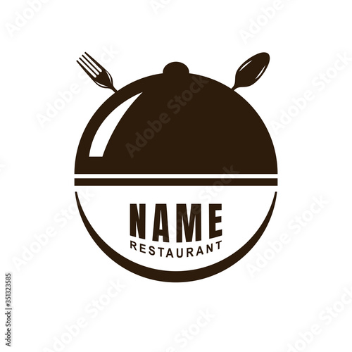 Restaurant logo design template with spoon, fork, and cutlery shape. Minimalist flat icon Cooking culinary concept. Element graphic vector illustration for label catering, chef branding, canteen