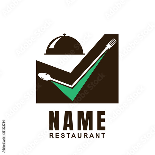 Restaurant logo design template with spoon, fork, and cutlery shape. Minimalist flat icon Cooking culinary concept. Element graphic vector illustration for label catering, chef branding, canteen