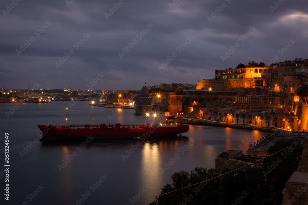 night view of the old town malta