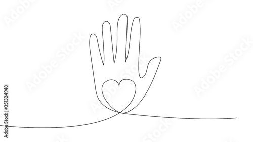 Heart in hand, animation in one line. Symbol of love