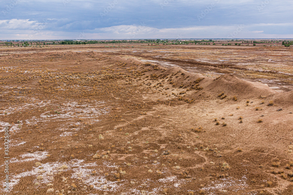 Land covered by salt in Kyzylkum desert, Uzbekistan