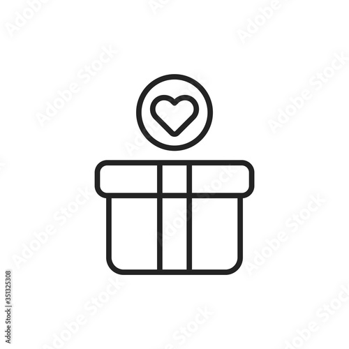 Donation box black line icon. Charity concept. Help poor people. Sign for web page, mobile app, banner, social media. Button UI UX user interface. Vector isolated object. Editable stroke
