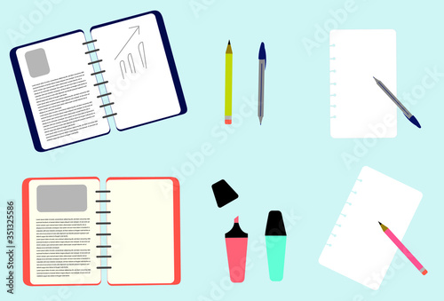 stationery office notebook vector icons set