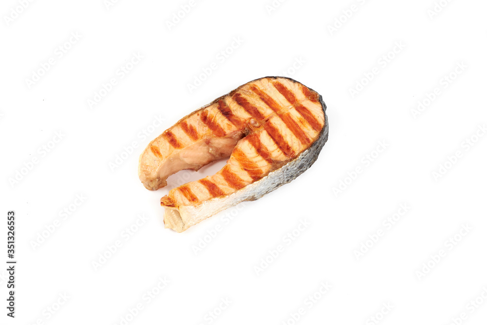 Grilled red fish steak isolated on white Grilled red fish steak isolated on white