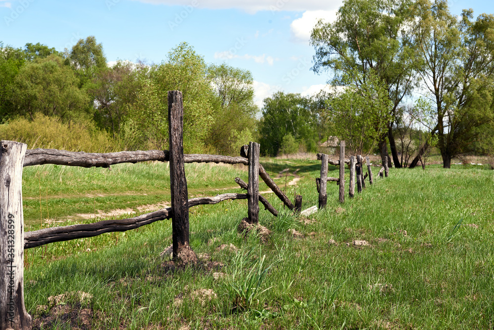 wooden fence in a field of grass