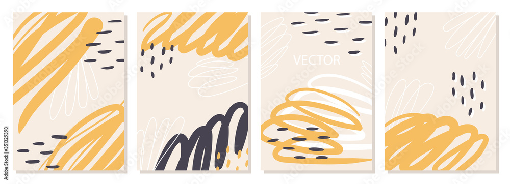A set of posters with abstract figures and doodles. modern graphic design. Perfect for social media, poster, cover, invitation, brochure. Rectangular backgrounds, vector A set of posters with abstract figures and doodles. modern graphic design. Perfect for social media, poster, cover, invitation, brochure. Rectangular backgrounds, vector