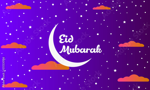 Colorful greeting background design vector illustration .Cute night sky with moon and stars. Muslim festival cartoon vector