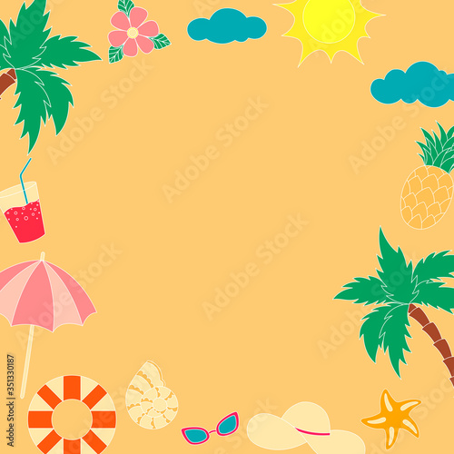 Wallpaper Mural Set of different color summer objects . Summer frame collection. Vector illustration Torontodigital.ca